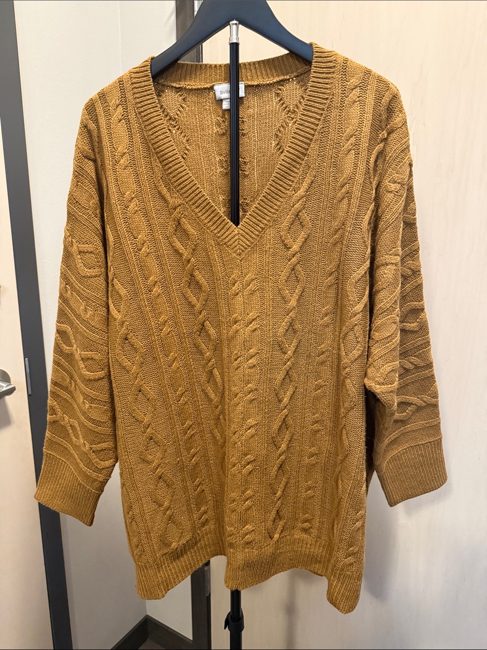Avenue Mustard Cable-Knit V-Neck Sweater